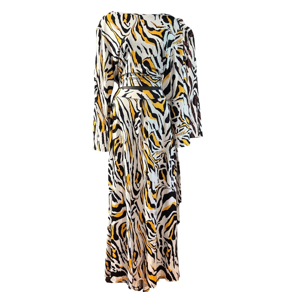 Abstract Animal Print 2 Piece Maxi Skirt Set Yellow Black White 1XL NWOT